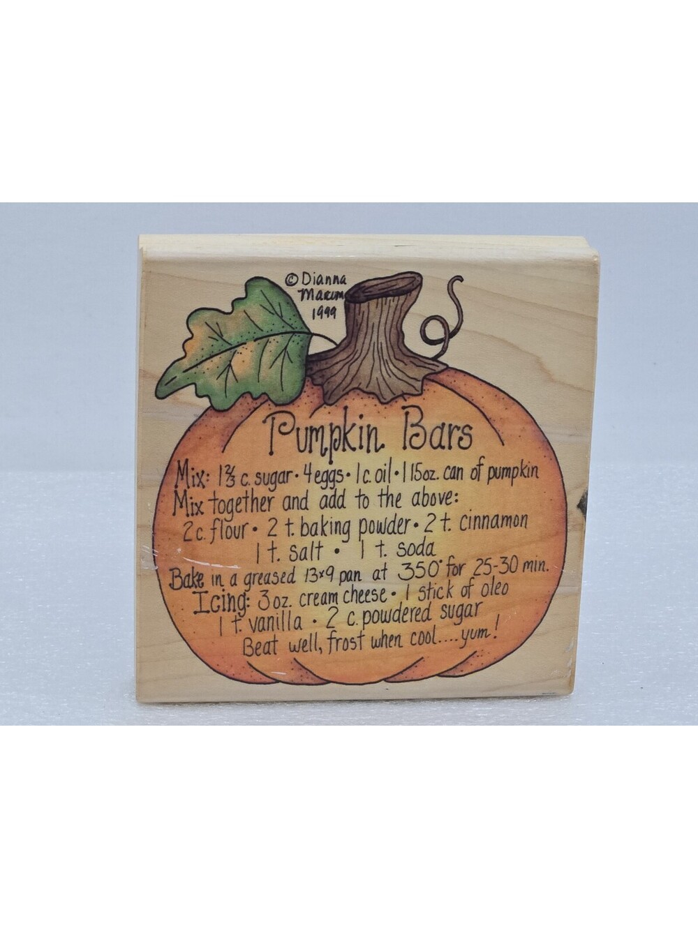Pumpkin Bars 1999 Diana Marcum Vintage Rubber Stamp Wood Mounted Halloween Fall